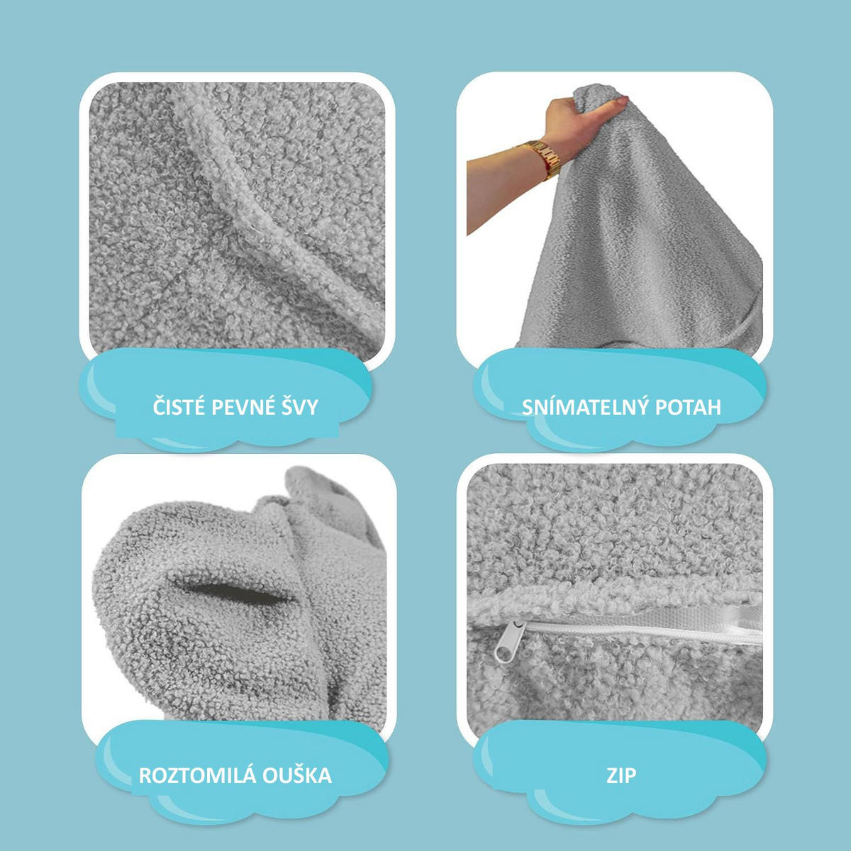 SITZSACK FÜR KINDER Maus 75/75/55 cm, weicher Bouclé 315 g/m², abnehmbarer Bezug, Pearl Grey - Hellgrau, Textil (75/55/75cm) - Dreamroots