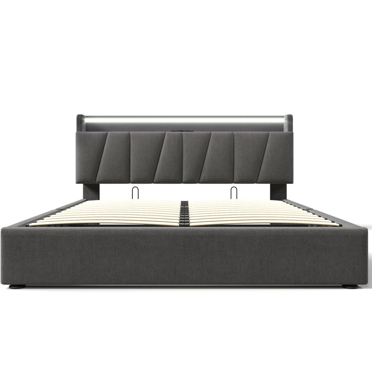 POLSTERBETT aus Leinen 140x200 cm in Grau mit LED & USB/Type-C - Grau, Textil (140/200cm) - Modfu