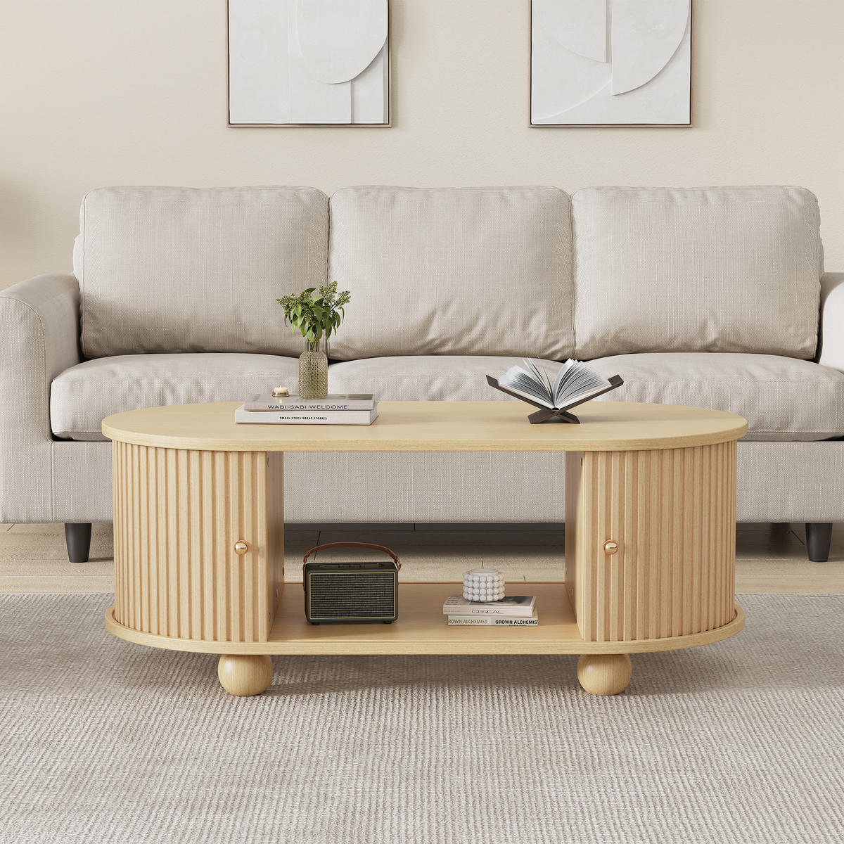 COUCHTISCH Oval 100/50/40 cm - Hellbraun, Holzwerkstoff (100/50/40cm) - Urban Meuble