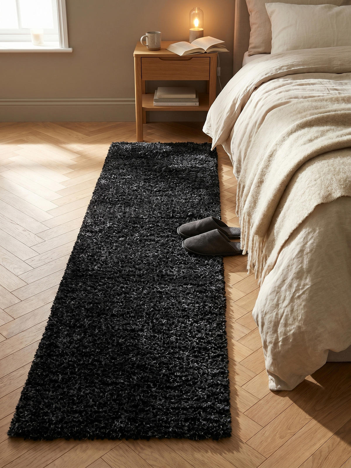 HOCHFLORTEPPICH SALZACH, einfarbig, Anthrazit, 80 x 250 cm - Anthrazit, Textil (80/250cm) - KADIMA DESIGN