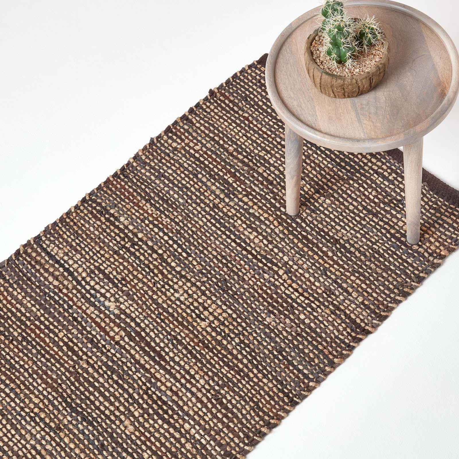 TEPPICHLÄUFER Madras, Leder & Hanf 66/200 cm - Braun, Leder (66/200cm) - Homescapes