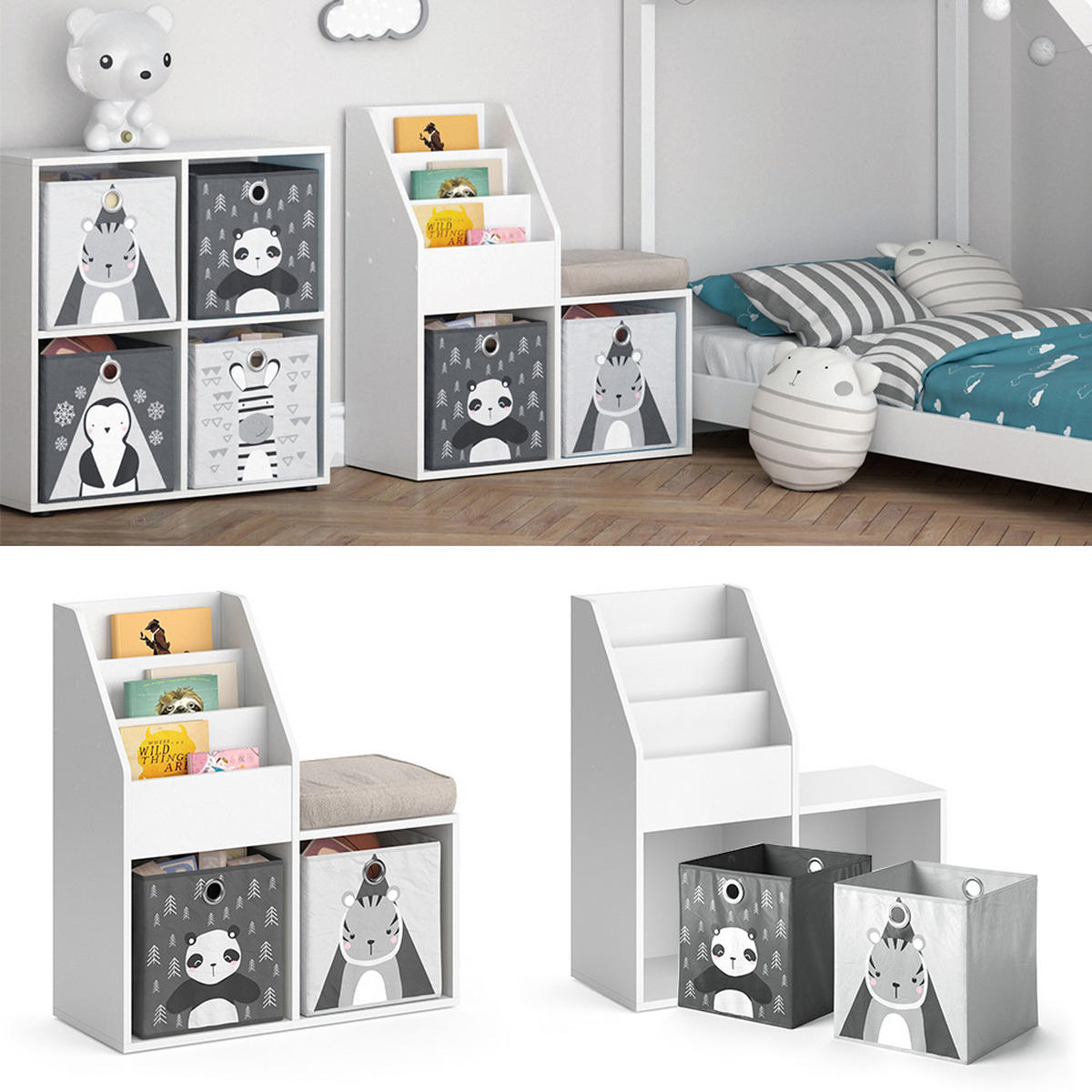 KINDERREGAL Luigi Weiß 72 x 79 cm Mini, mit 2 Faltboxen opt.5 - Weiß, Holzwerkstoff (30.9/79/72cm) - Vicco