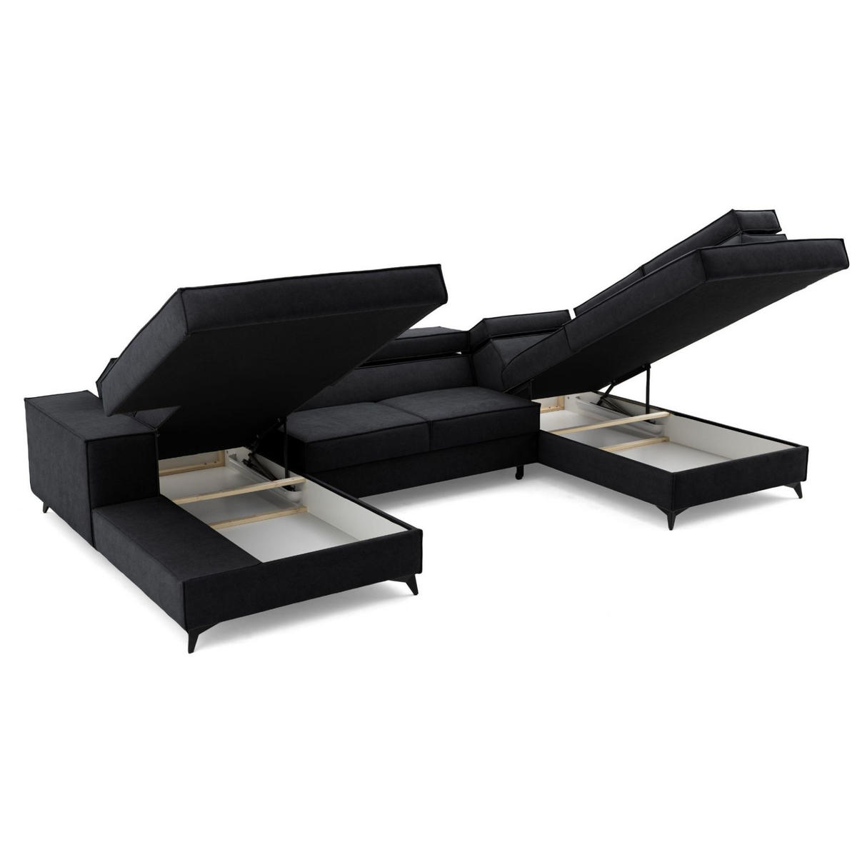 ECKSOFA PURE U Rechts mit Schlaffunktion 127x270 Velours Graphit - Graphitfarben/Schwarz, Holz/Textil (204/340cm) - Muffo
