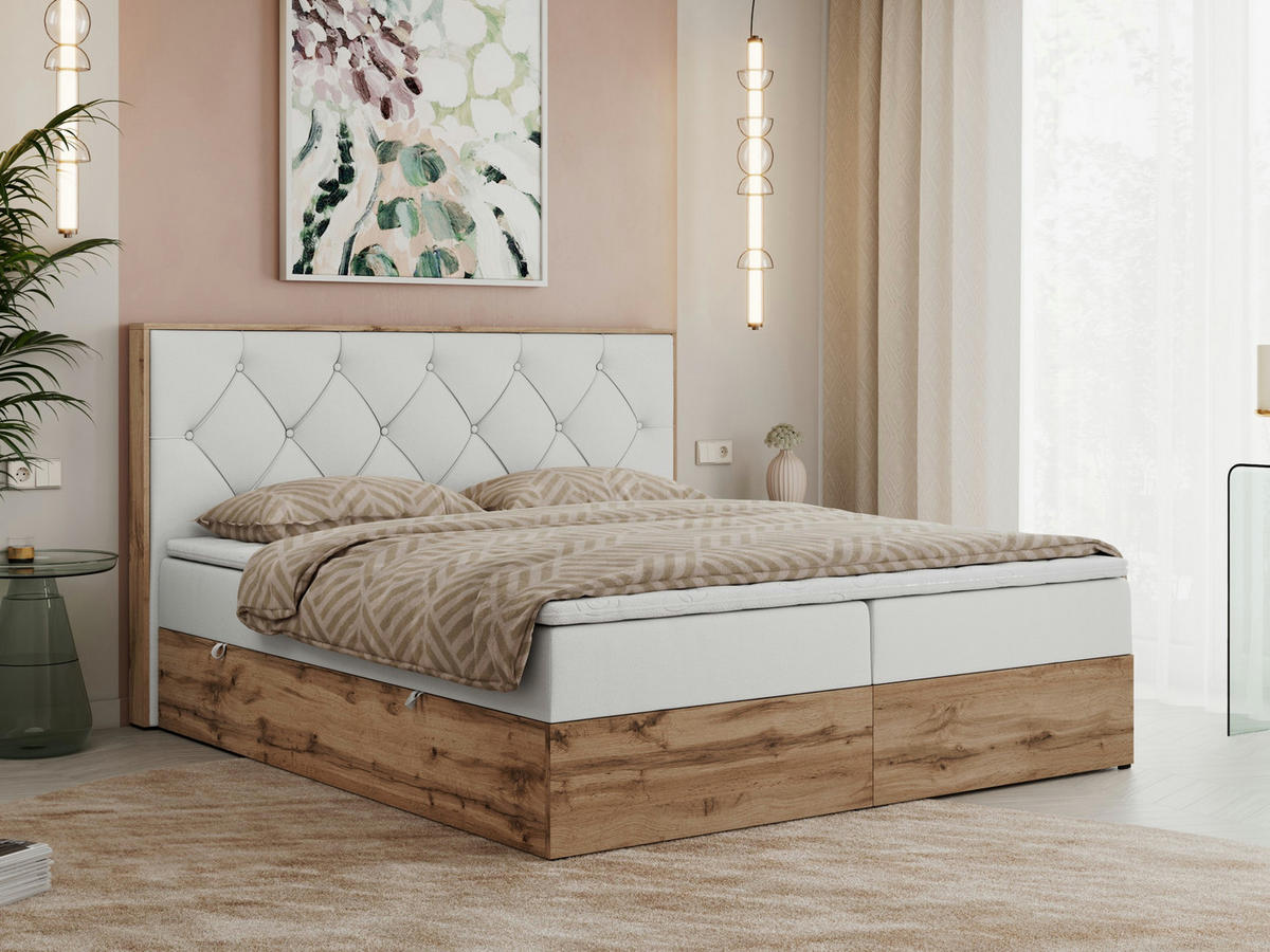 BOXBETT VENETO 180/200 Weiß Kunstleder - H3 - Weiß, Holz/Textil (180/200cm) - MKS