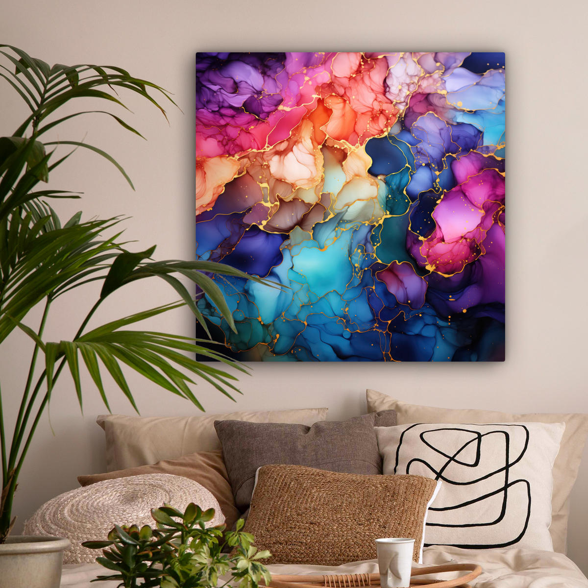 LEINWANDBILD Marmor - Bunt - Abstrakt 90x90 cm - Multicolor, Textil (90/90cm) - MuchoWow