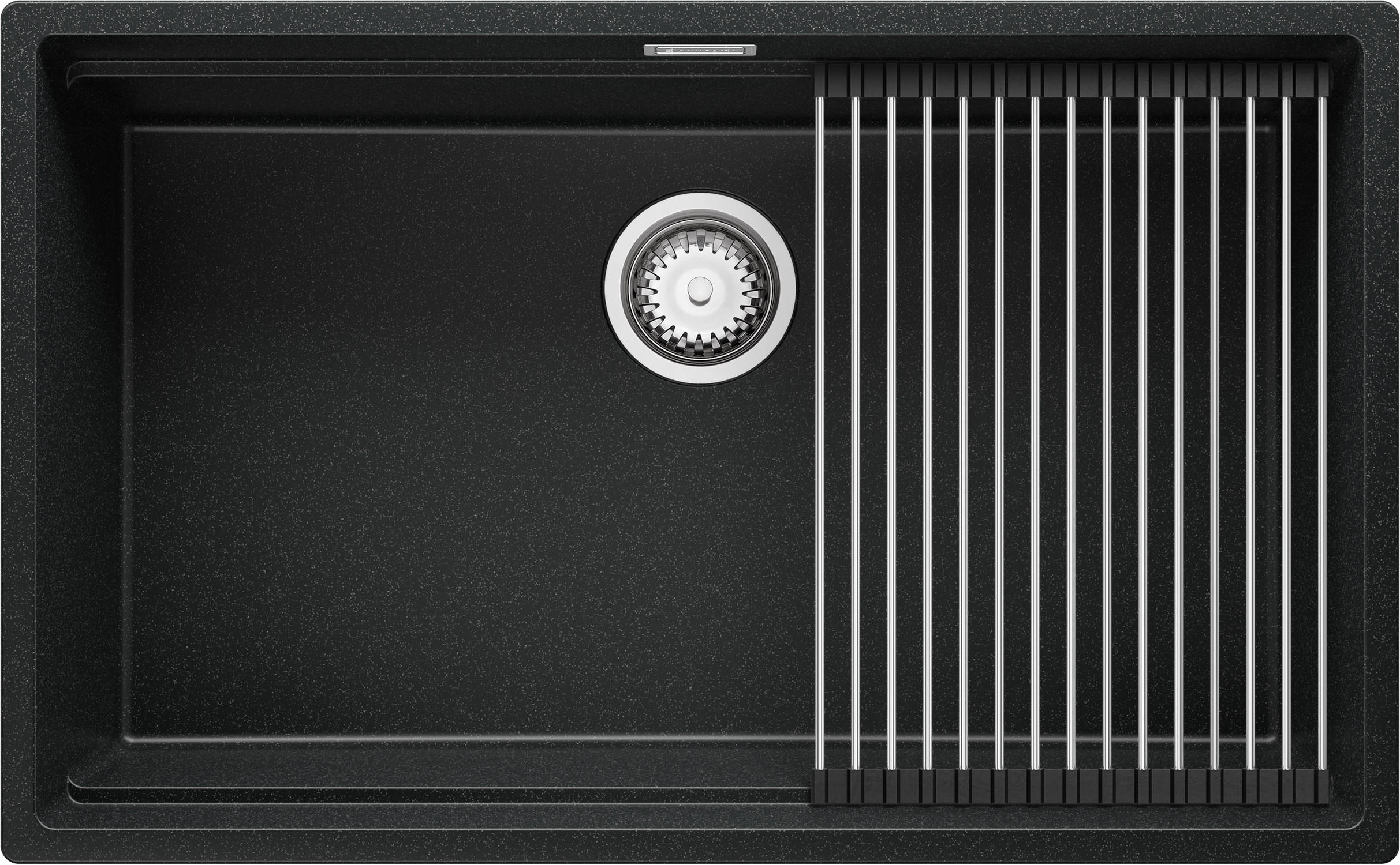 SPÜLBECKEN Praga Slim, 2-er set Anthrazit 76/47 cm 1 Becken + Ablauf-Set + Aufrollbare Abtropffläche ab 80er Unterschrank - Chromfarben/Anthrazit, Kunststoff (76/20/47cm) - Primagran