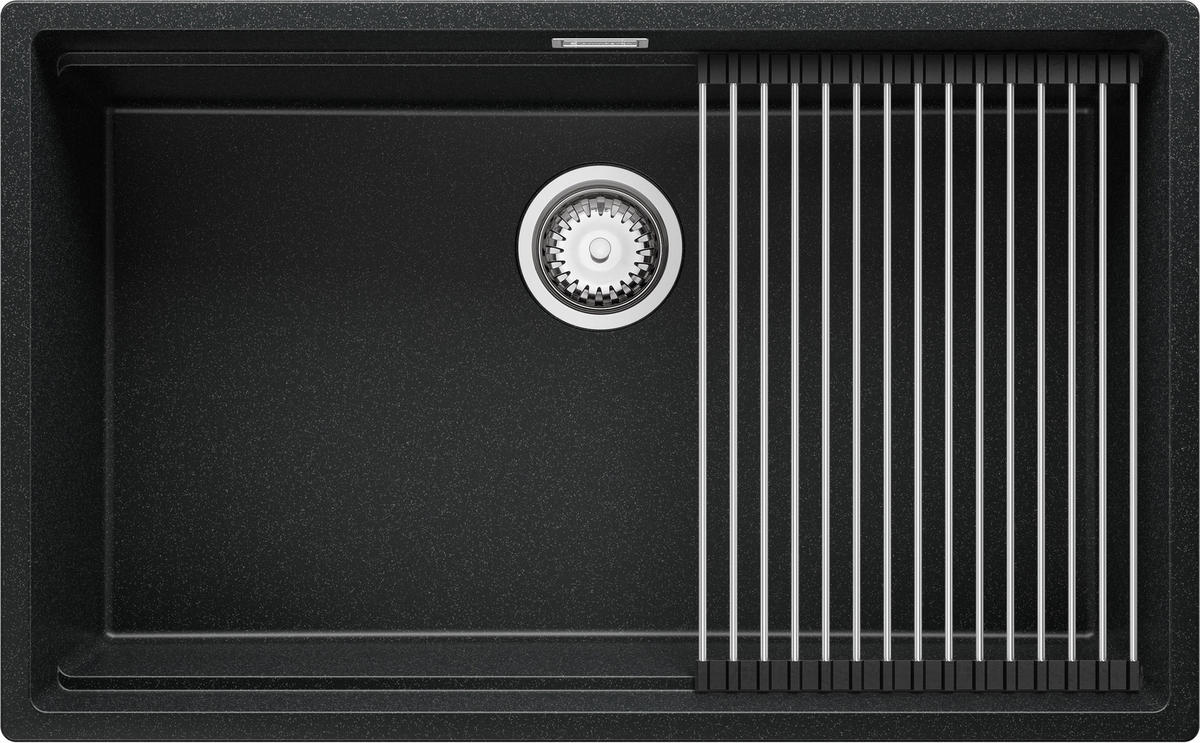 SPÜLBECKEN Praga Slim, 2-er set Anthrazit 76/47 cm 1 Becken + Ablauf-Set + Aufrollbare Abtropffläche ab 80er Unterschrank - Chromfarben/Anthrazit, Kunststoff (76/20/47cm) - Primagran