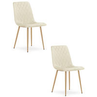 ESSZIMMERSTUHL 2-er Set TURIN hellbeige Sitzfläche, Beine in Holzfarbe - Hellbraun/Eichefarben, Textil (44.5/88.5/53cm) - Valora