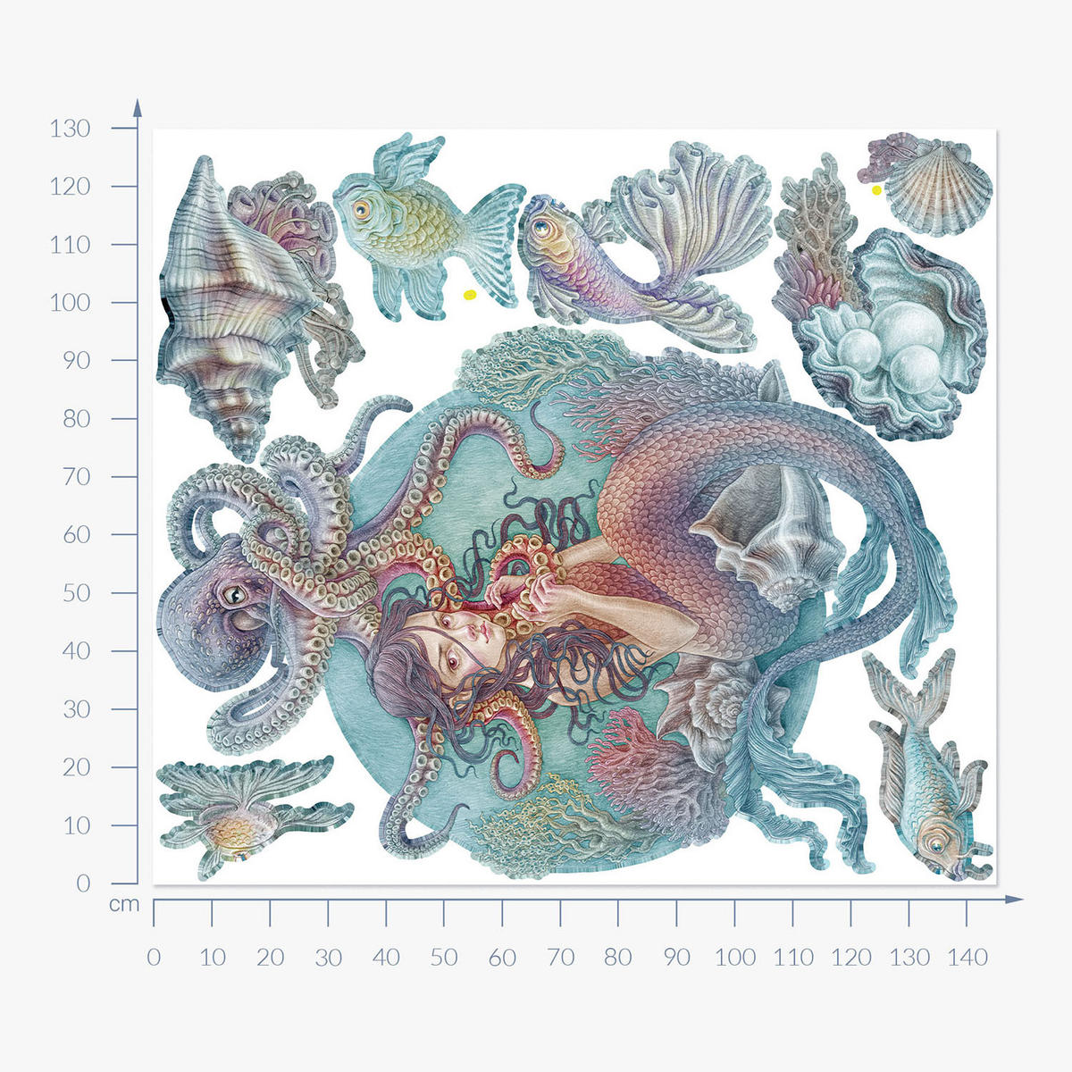 WANDAUFKLEBER 130x145cm - Unterwasser-Meerjungfrauen - Multicolor, Kunststoff (130/145/0.1cm) - Wallfluent