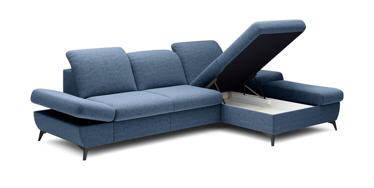 ECKSOFA FELICE R-S Blau Geflochtener Stoff mit Schlaffunktion - Blau, Holz (284/166cm) - MASSENO