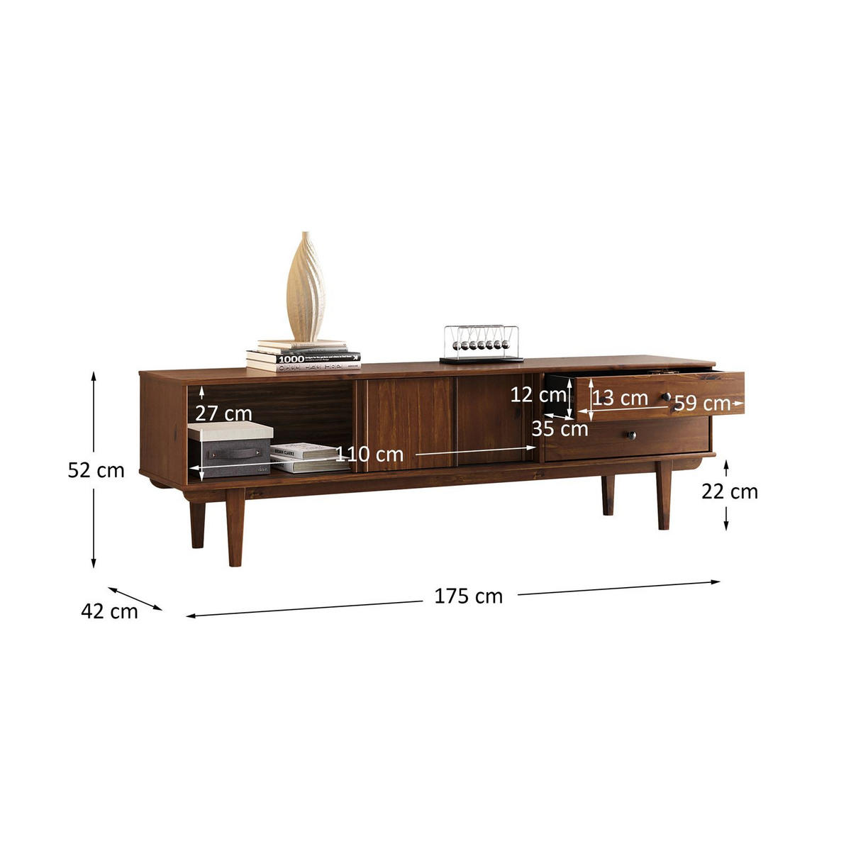 LOWBOARD SIMONA Kastanie - Kastanienfarben, Holz (175/52/41cm) - IDIMEX