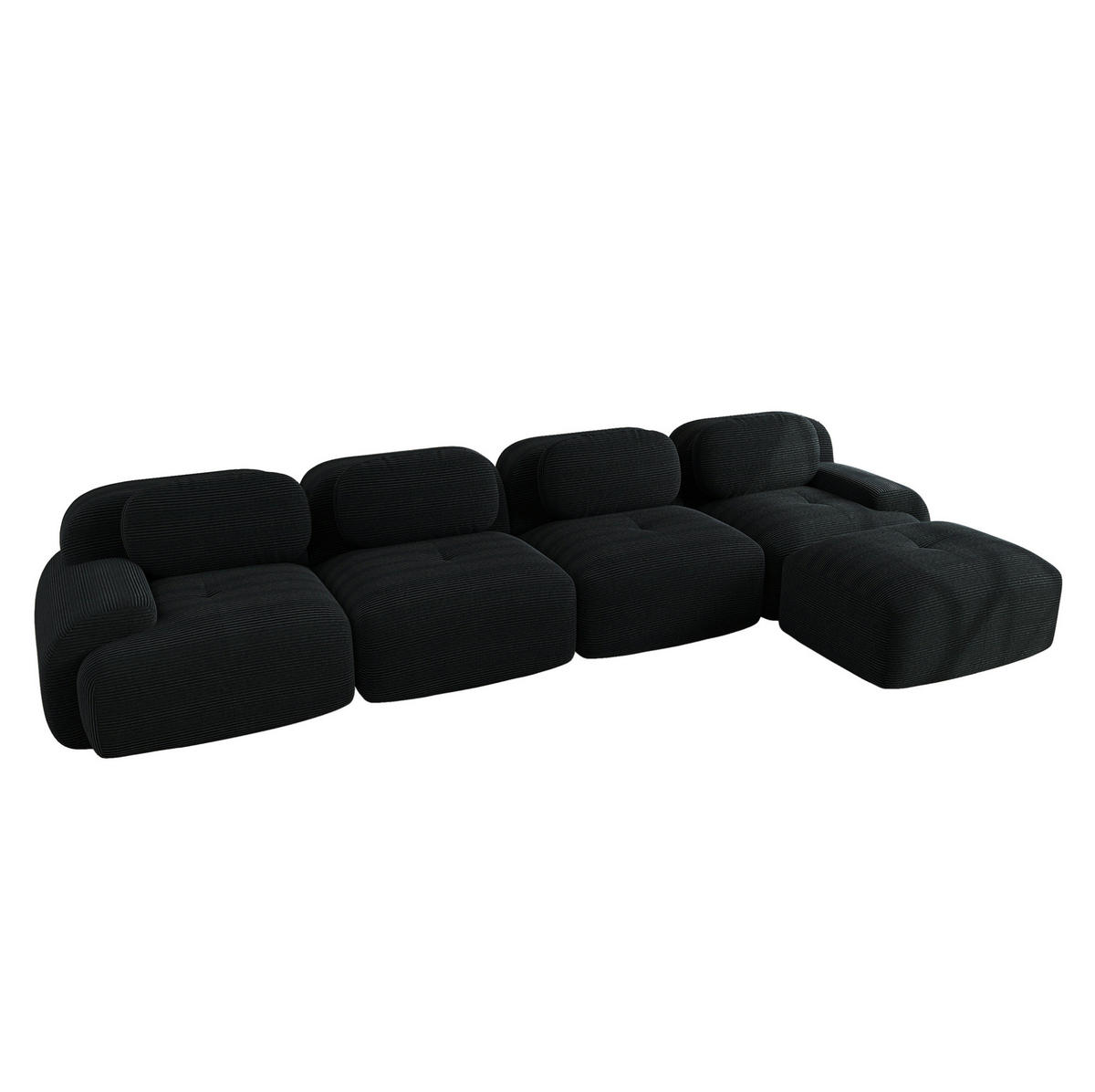 SOFA modular mit Chaiselongue Cord Black 4-Sitzer - Schwarz, Kunststoff (178/388cm) - Meubliv