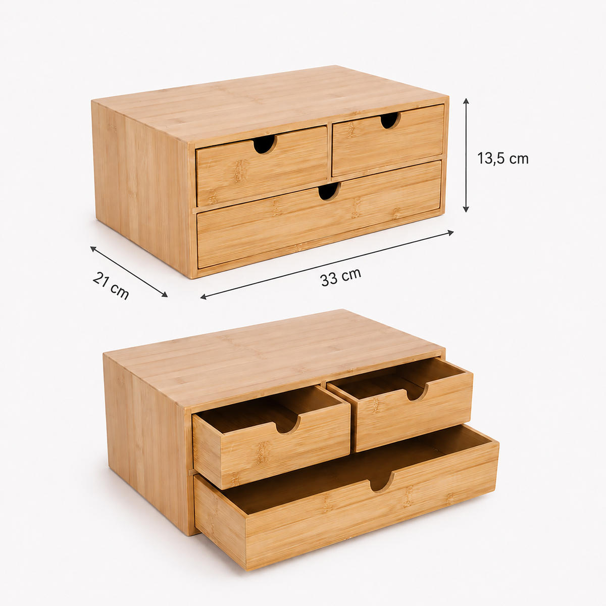 SCHUBLADENBOX Natur Bambus 14x33x21 cm - Hellbraun, Holz (21/33/13.5cm) - Relaxdays