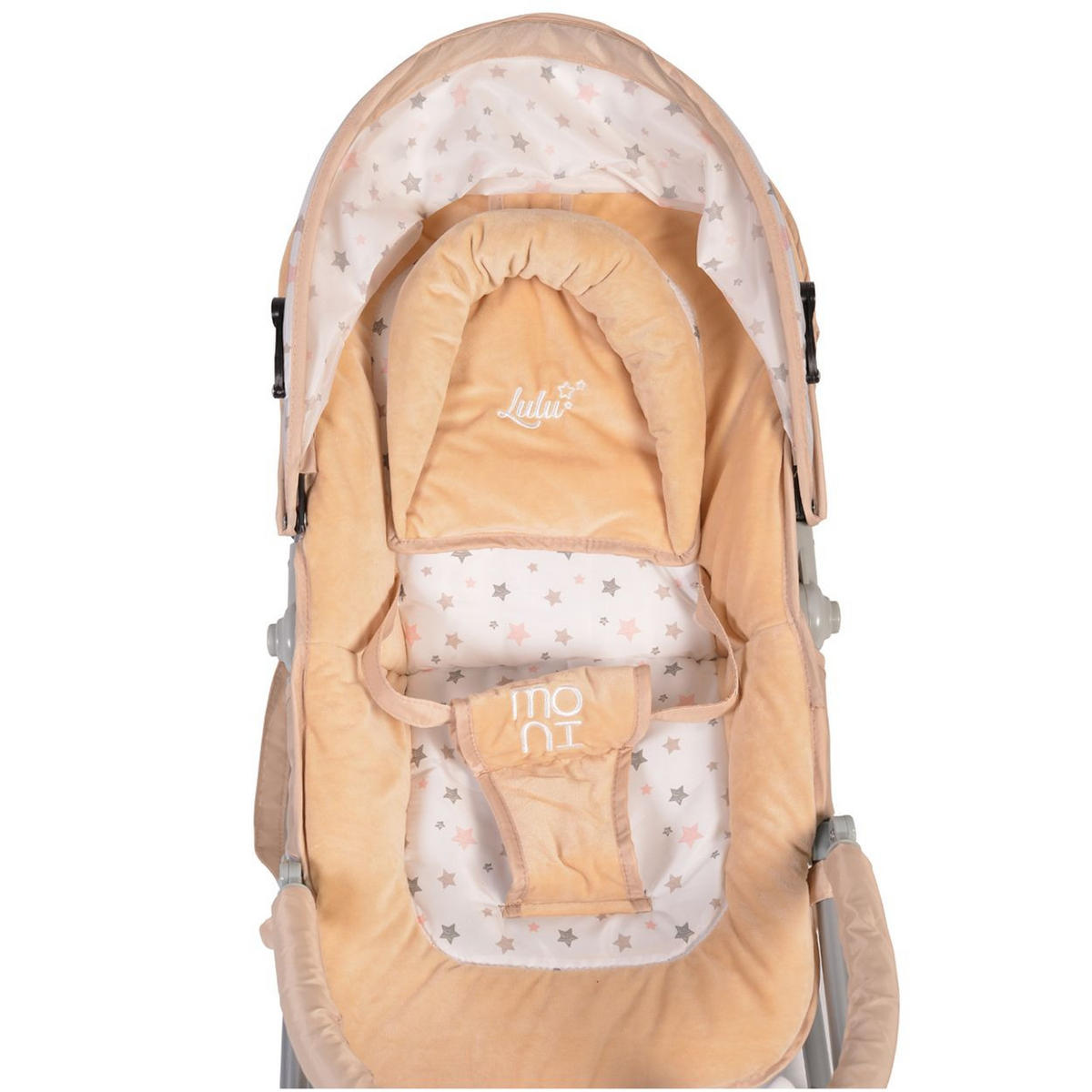 BABYWIPPE Lulu beige verstellbare Sitzposition, Spielbogen, Tragehenkel, Metallrahmen - Beige, Metall - Moni