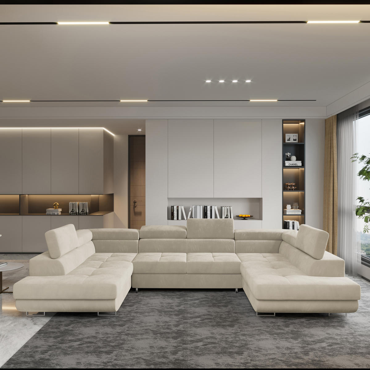 ROHOVÁ SEDAČKA RAGGIO krémová - stříbrná/krémová, kov/dřevo (336/202cm) - MASSENO