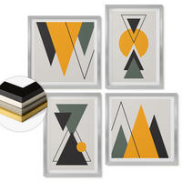 WANDBILDER 4er Set - 50x50 cm & 40x60 cm Silberner Rahmen - Abstrakte geometrische Formen - Silberfarben, Kunststoff (50/50cm) - ArtPrintCave
