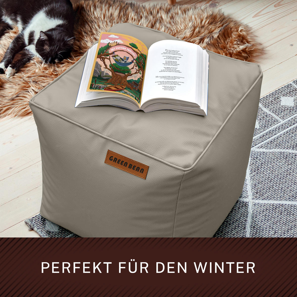 INDOOR HOCKER Cube eckig Kunstleder - Hellbraun, Textil (40/40/40cm) - Green Bean