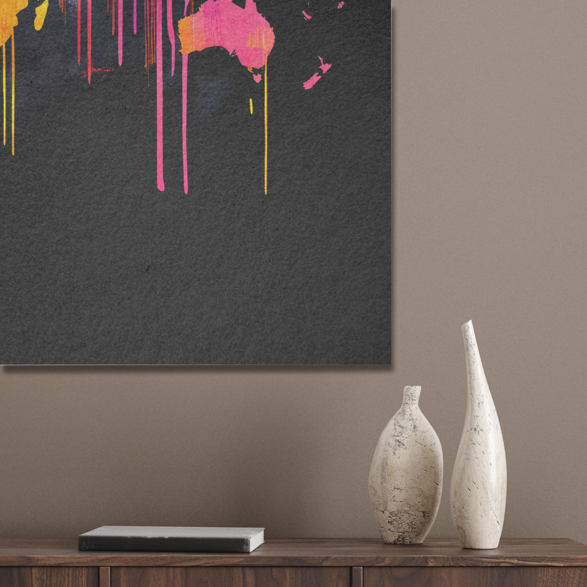 AKUSTIKBILD Weltkarte - Farbe - Bunt - Graffiti - Welt Akustikpaneele 90x90 cm - Multicolor, Textil (90/90/0.9cm) - MuchoWow