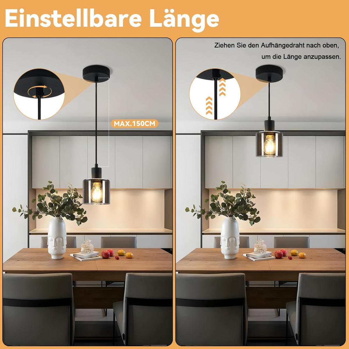 PENDELLEUCHTE Elias 11/11/170 cm - Schwarz, Metall (11/11/170cm) - ZMH