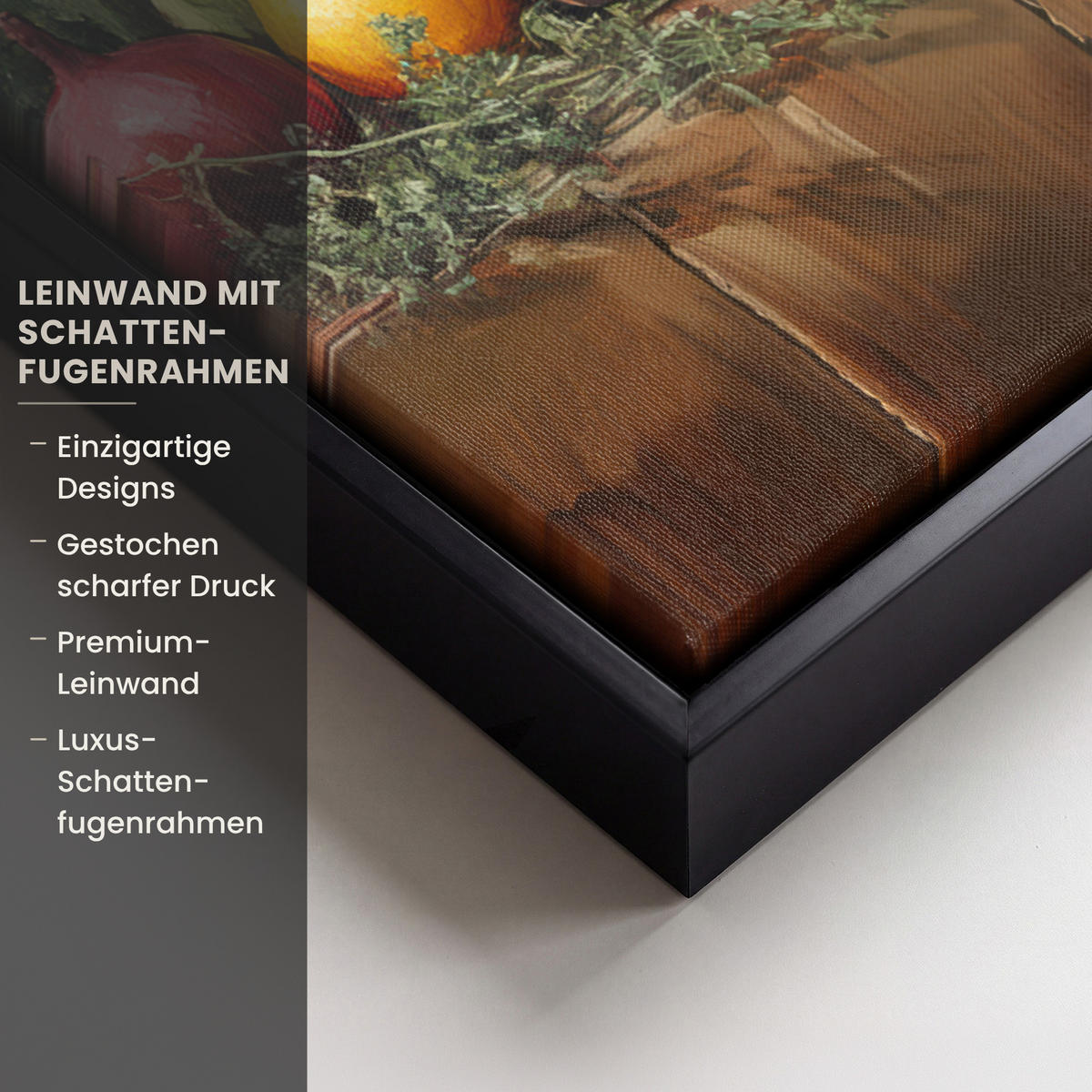 LEINWAND Bilder mit Rahmen - Stilleben - Kräuter - Gewürze - Früchte - Farbenfroh - 70x100 - Grün, Textil (70/100cm) - MuchoWow