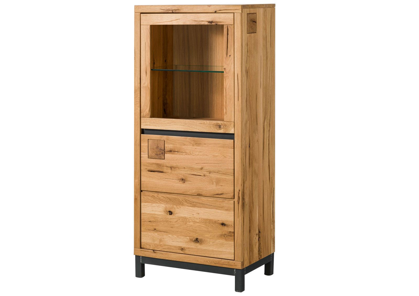 VITRINE Wildeiche 65x40x148 natur geölt VILLANDERS #104 - Braun, Holz (65/148/40cm) - Massivmoebel24