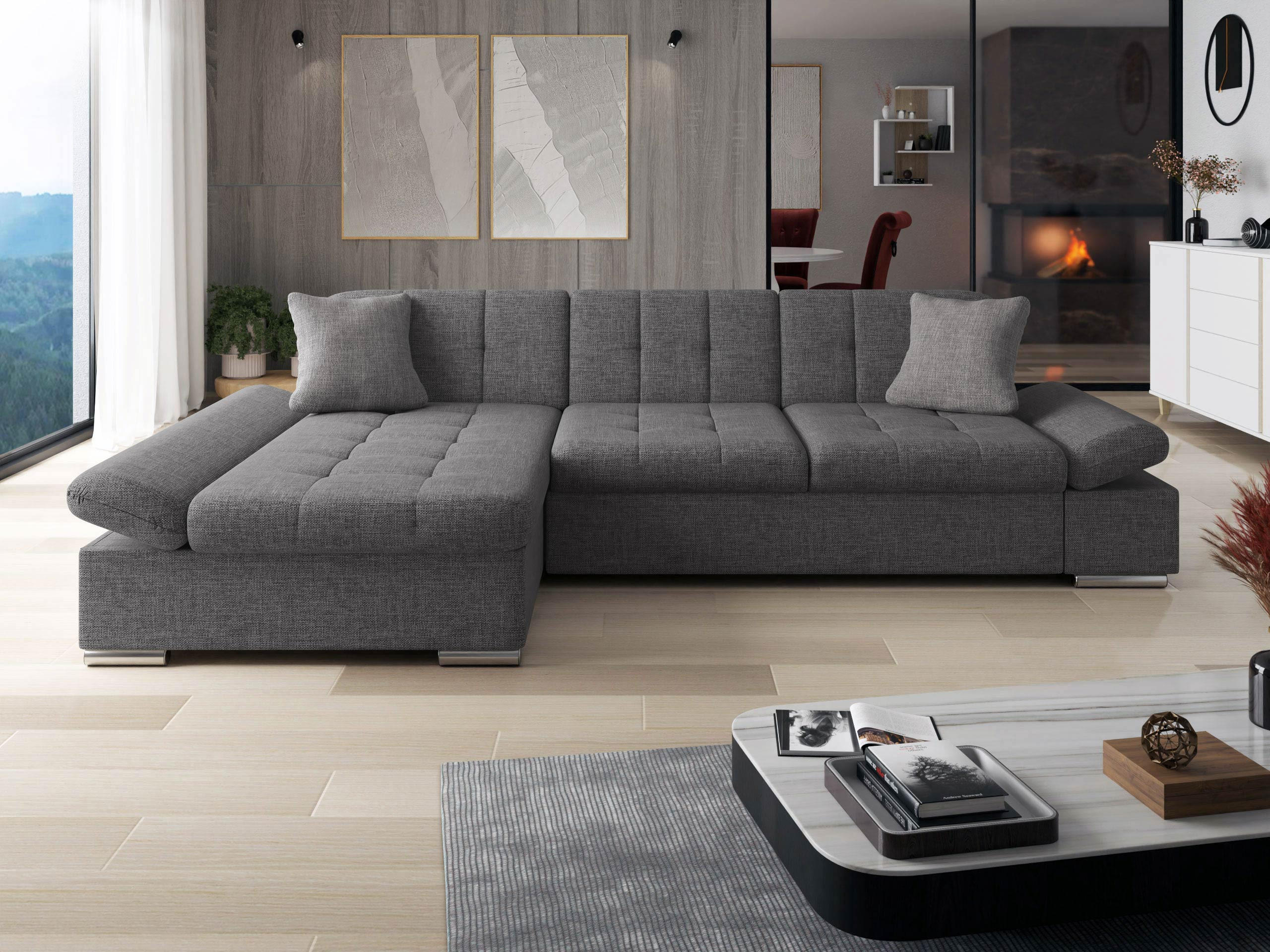 ECKSOFA Malwi, Seite: Links - Chromfarben, Holz/Textil (278/161cm) - MIRJAN24