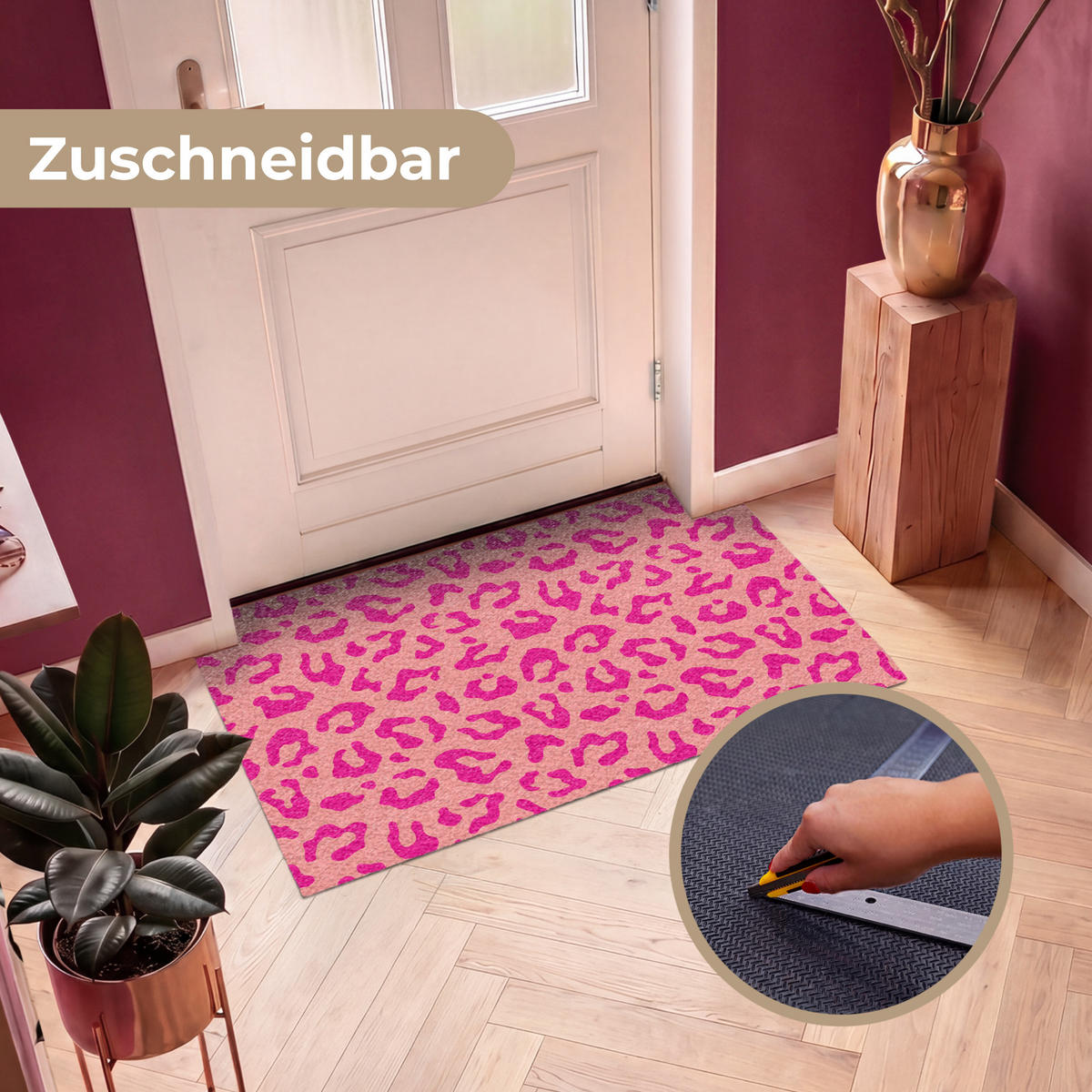 ROHOŽKA Potisk pantera - Růžová - Zvířecí potisk - Minimalistická 120x80 cm - růžová, textil/umělá hmota (120/0.4cm) - MuchoWow