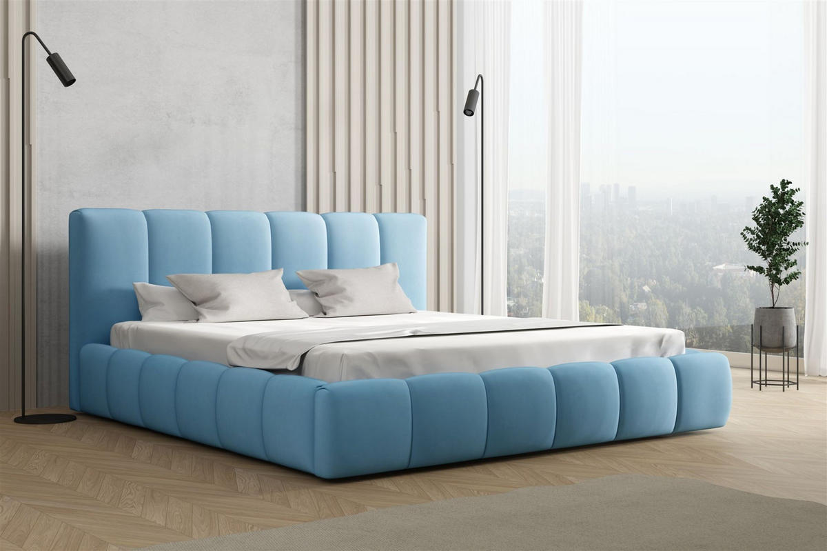 POLSTERBETT Giulia Magic Velvet - Hellblau, Holzwerkstoff/Textil (200/200cm) - Fun Möbel
