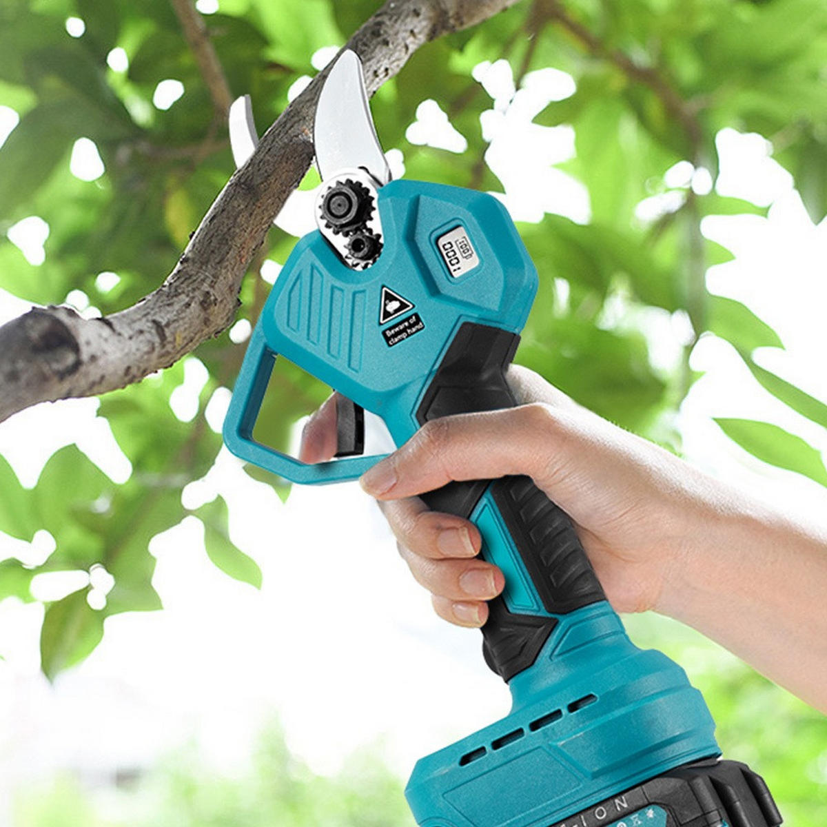 GARTENSCHERE - mit Digitalanzeige - 30 mm, 1 Batterie, 18 Volt - Blau, Metall (20/12/29cm)