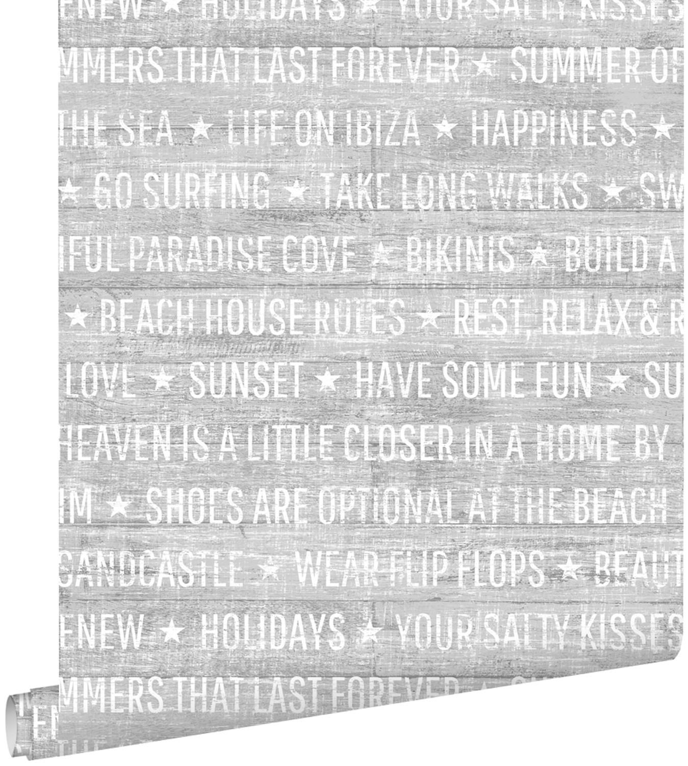 TAPETE sommerliche Texte 53 cm x 10.05 m - Grau, Papier (53/1000cm) - ESTAhome