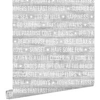 TAPETE sommerliche Texte 53 cm x 10.05 m - Grau, Papier (53/1000cm) - ESTAhome