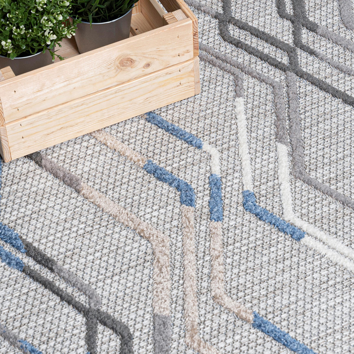 TEPPICH In-Outdoor Blau Abstract, Streifen - Kurzflor Rechteckig Grau - 160 x 230 cm - Blau, Textil (160/230cm) - Mazovia