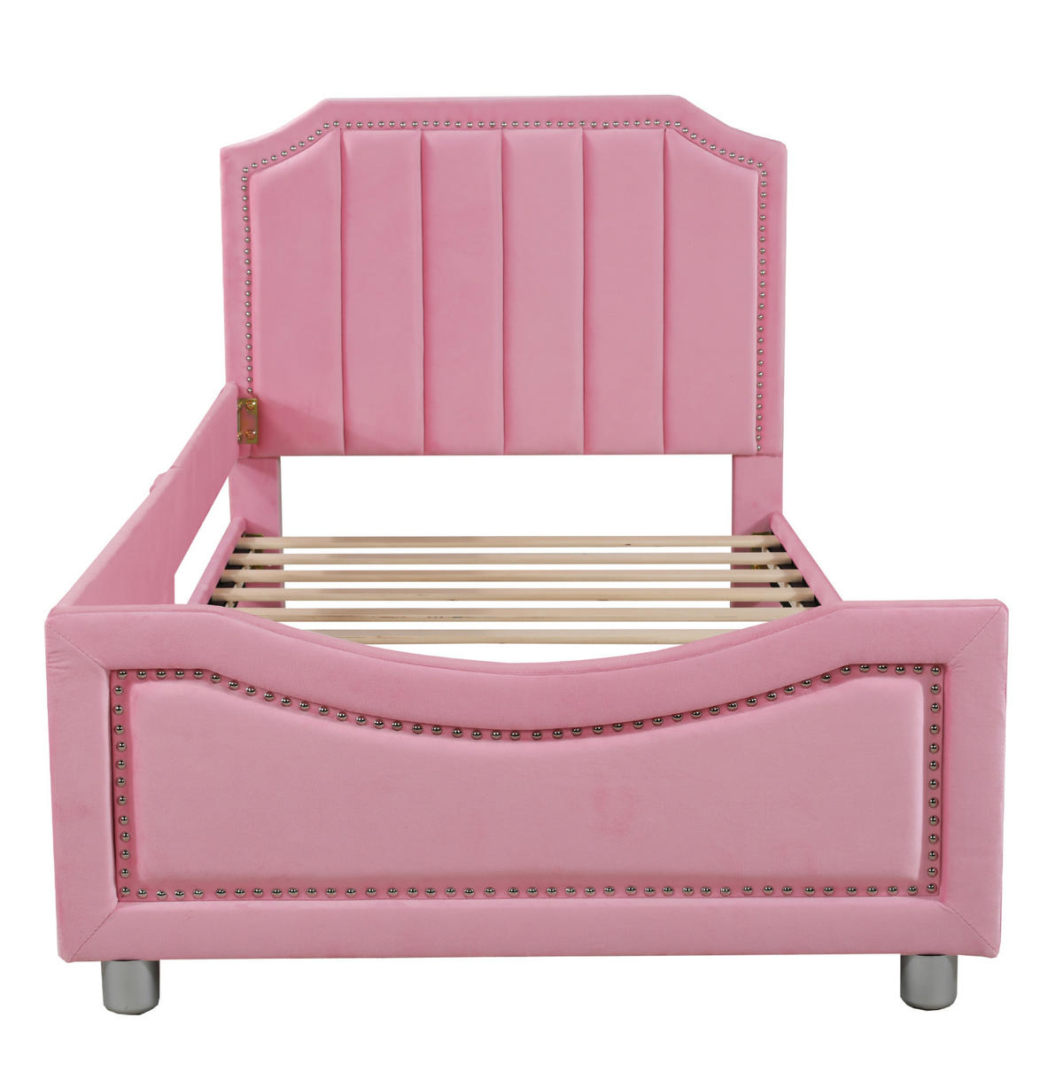POLSTERBETT 90/200 cm in Rosa mit Flanellbezug und Rückenlehne - Pink, Holz (90/200cm) - Flora Grace