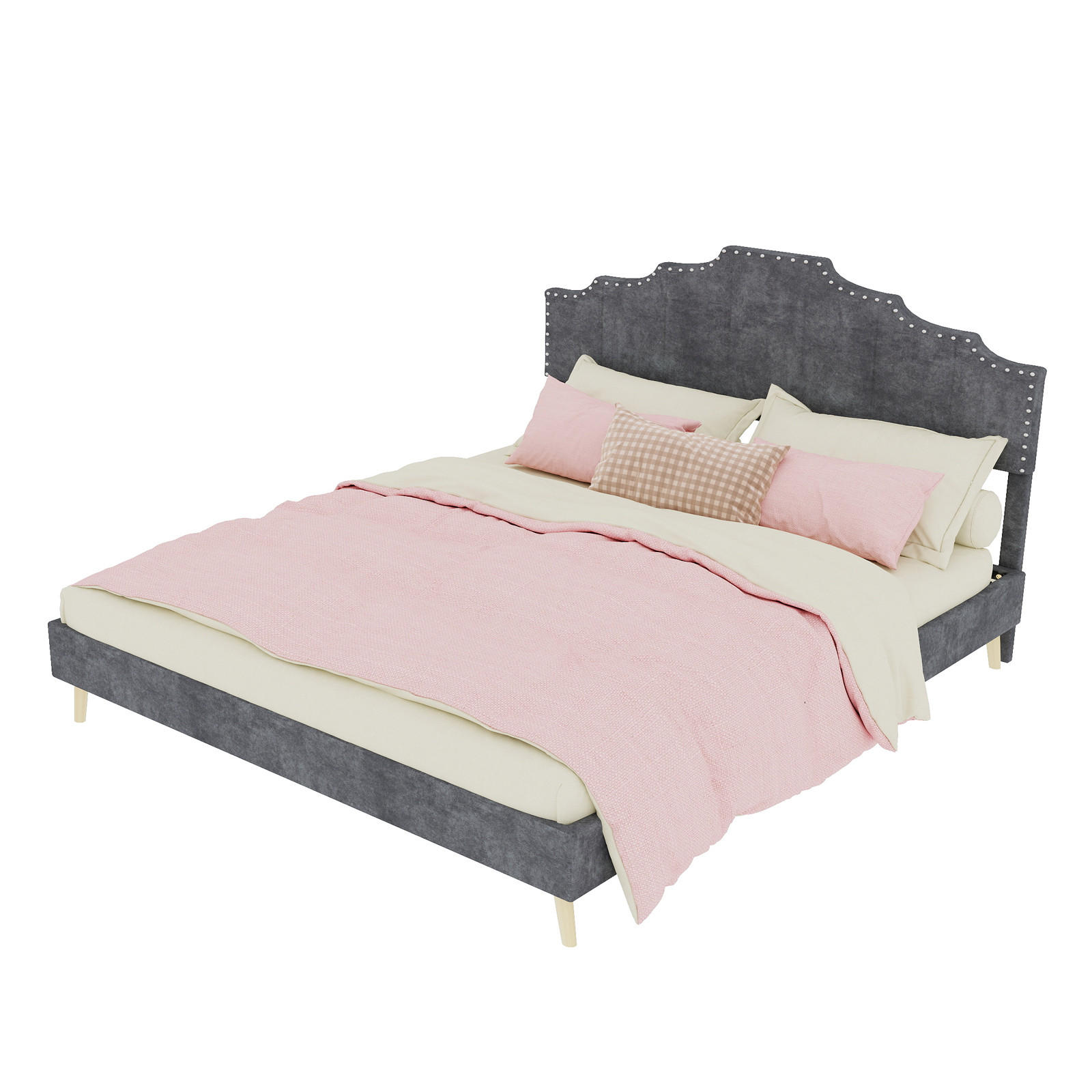 POLSTERBETT 160/200 cm DE-32982 mit geometrischem Kopfteil Grau - Grau, Metall (160/200cm) - ComfortXL