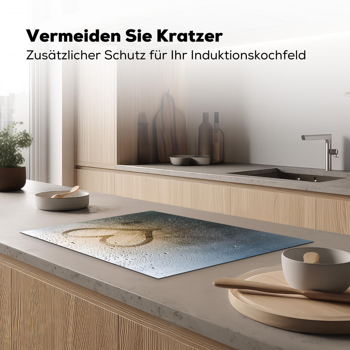 HERDABDECKPLATTE Herz - Kondenswasser - Wasser - 3D Herdabdeckung Induktionsfeld 75x52 cm - Grau, Kunststoff (75/52/0.2cm) - MuchoWow