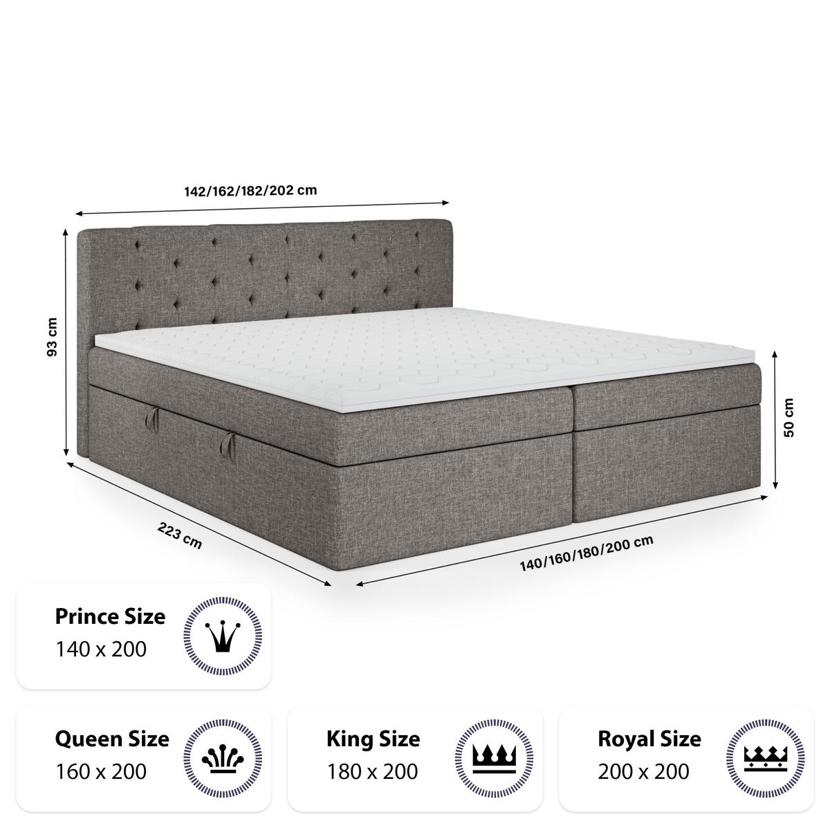 BOXBETT Doppelbett Pekin Grau 160x200 cm - Grau, Textil (160/200cm) - Fedve