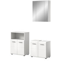 BADMÖBEL SET 3-teilig in weiß Hochglanz Badkombination 135 x 185 cm Cover - Weiß Hochglanz/Silberfarben, Holzwerkstoff/Kunststoff (135/185/30cm) - Inn.Furn