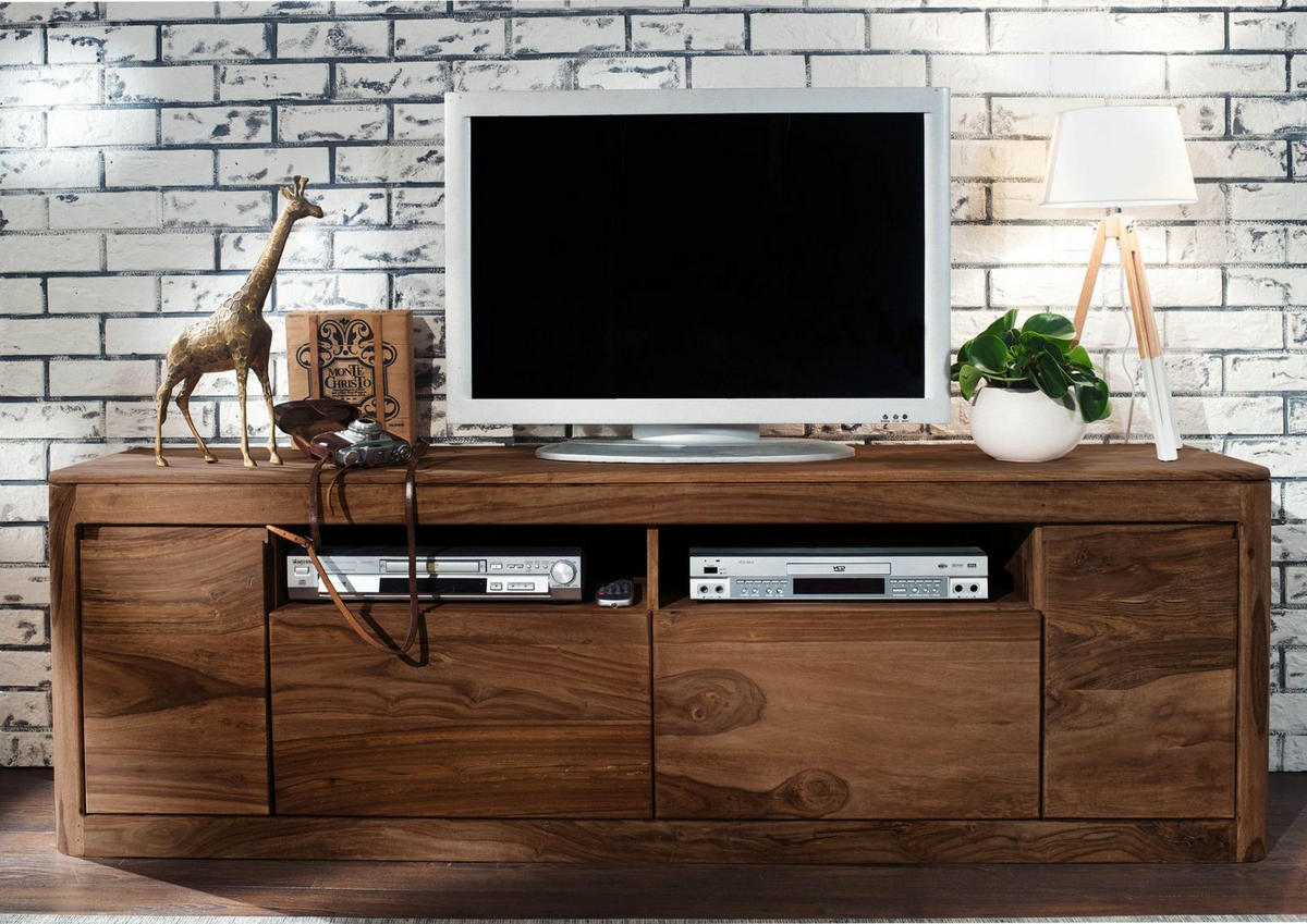 TV-BOARD Sheesham 178x40x58 rot-braun gebeizt TORONTO #121 - Dunkelbraun, Holz (178/58/40cm) - Massivmoebel24