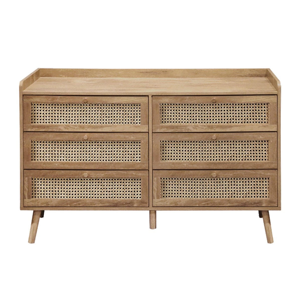 KOMMODE mit 6 schubladen mit fronten aus natürlichem rattan - PALMO 120/39/79 cm - Eschefarben, Holzwerkstoff (120/79/47cm) - Calicosy
