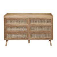 KOMMODE mit 6 schubladen mit fronten aus natürlichem rattan - PALMO 120/39/79 cm - Eschefarben, Holzwerkstoff (120/79/47cm) - Calicosy