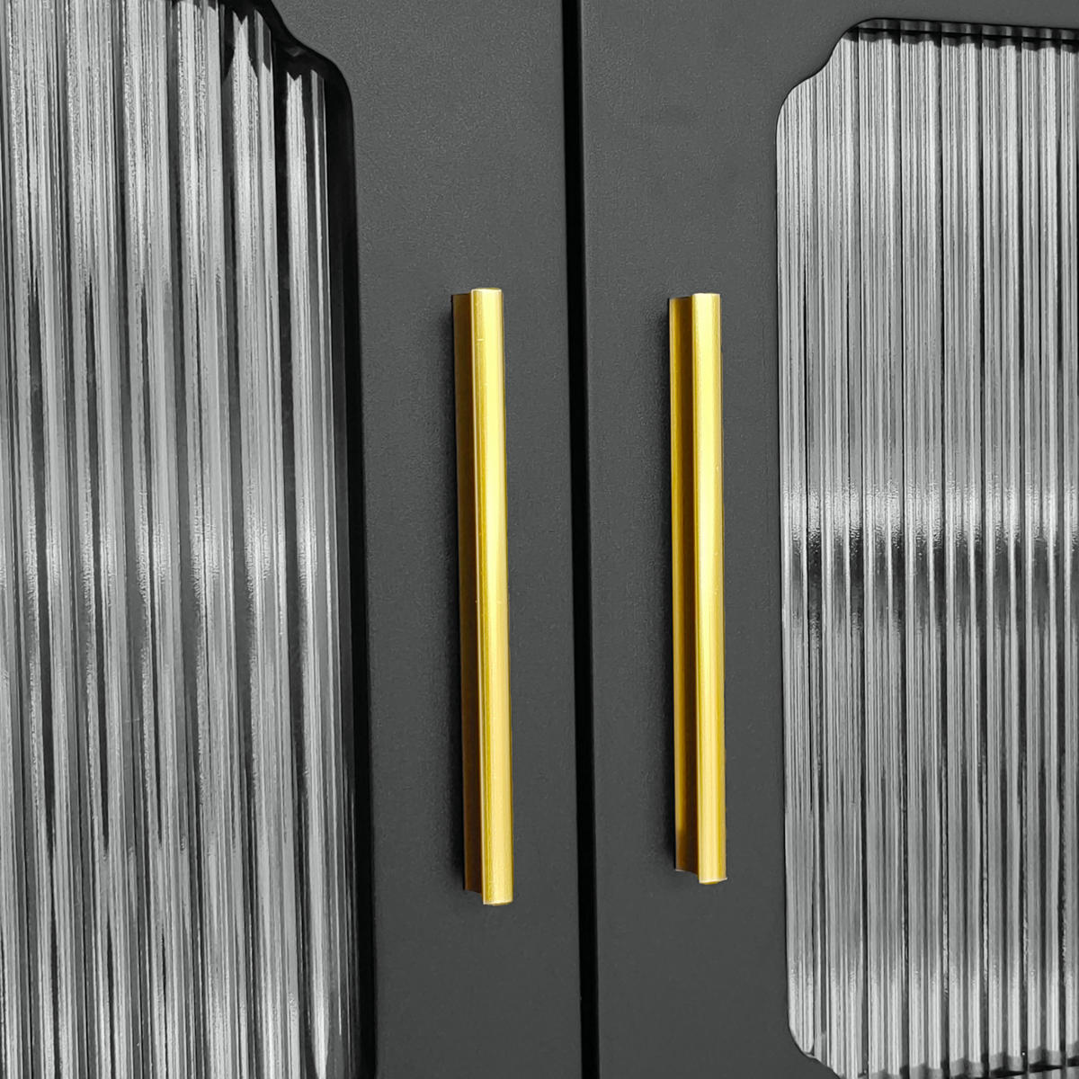 TV-SCHRANK in Schwarz mit geriffeltem Glas und Push-to-Open Funktion 175/38/55.5 cm - Schwarz, Holzwerkstoff (177/55.5/38cm) - Redom