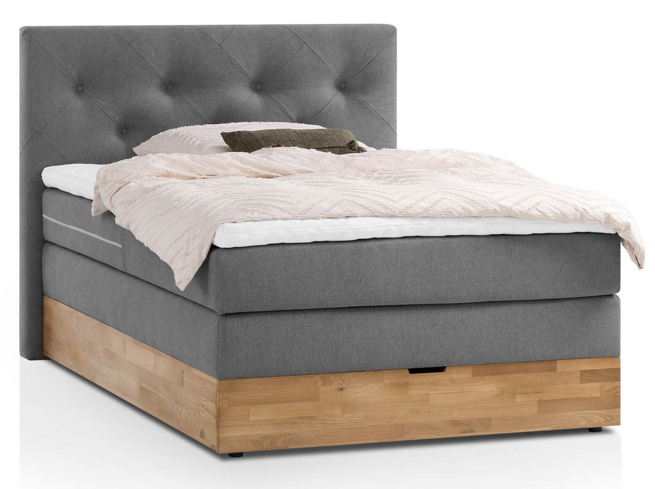 BOXSPRINGBETT MARBO 140x200 Anthrazit H2 und H3 mit Bettkasten 7-Zonen Taschenfederkern Matratze inkl. Visco Topper und Eiche - Anthrazit, Textil (140/200cm) - Belanoti