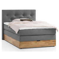 BOXSPRINGBETT MARBO 140x200 Anthrazit H2 und H3 mit Bettkasten 7-Zonen Taschenfederkern Matratze inkl. Visco Topper und Eiche - Anthrazit, Textil (140/200cm) - Belanoti