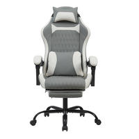 GAMING-STUHL grau mit Rautensteppung, Fußstütze, Nacken- und Lendenkissen, höhenverstellbar - Grau, Leder (54/124/62cm) - BRILVERDE