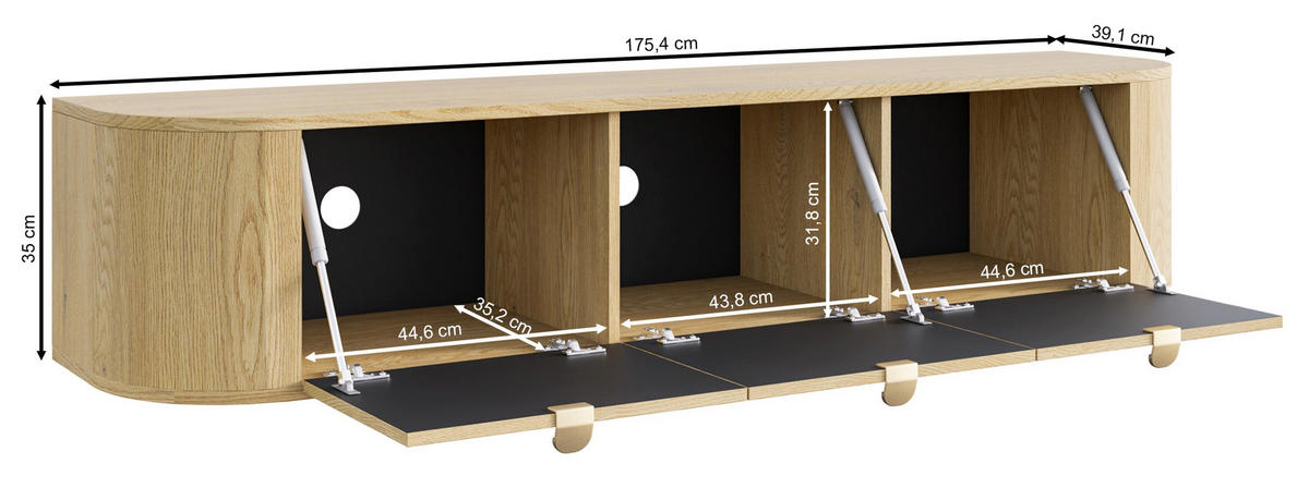 TV stolek Coru, dub, 175 cm - tmavě hnědá, kov/kompozitní dřevo (175.4/35/39.1cm) - Selsey