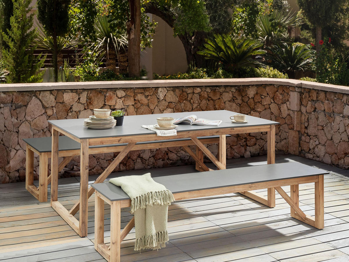 GARTENBANK Hellbraun Notteri - Hellbraun/Grau, Stein (180/45/40cm) - Beliani