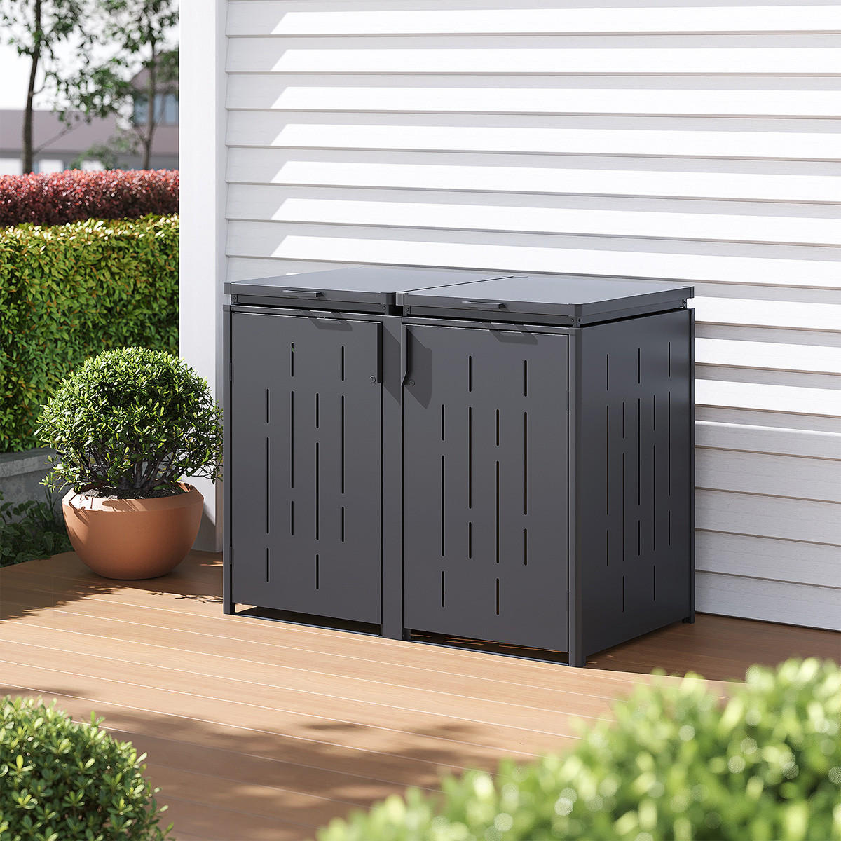 MÜLLTONNENSCHRANK aus Stahl 1500L in Anthrazit - Anthrazit, Metall (150/120/83cm) - WEIDE