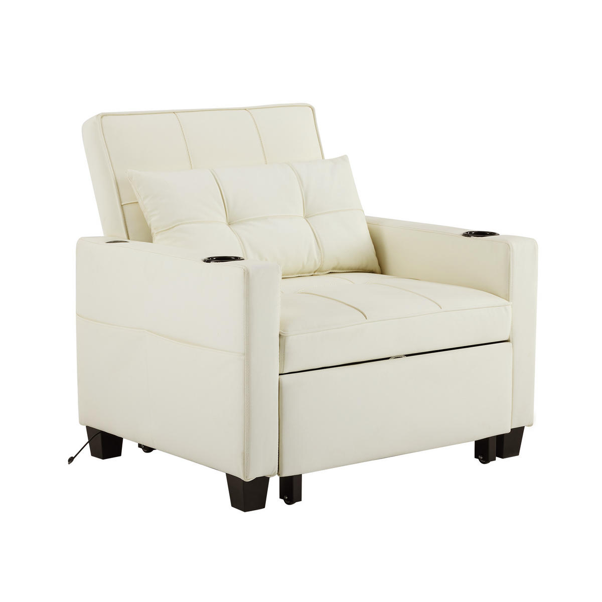 SESSEL 3-in-1 Ausziehbar mit Getränkehaltern und USB-Anschluss Weiß Holz-Metall 90/90/90 cm - Weiß, Holz (74/84/87cm) - OKWISH