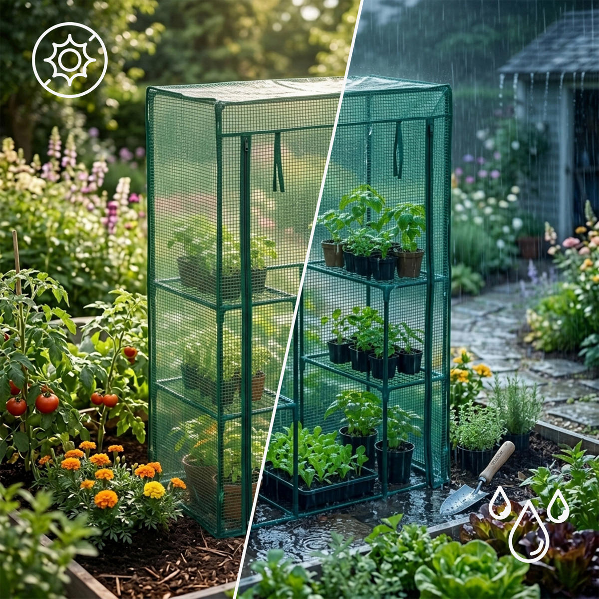 GEWÄCHSHAUS Transparent Tomaten - Grün, Kunststoff/Metall (100/150/50cm) - Relaxdays