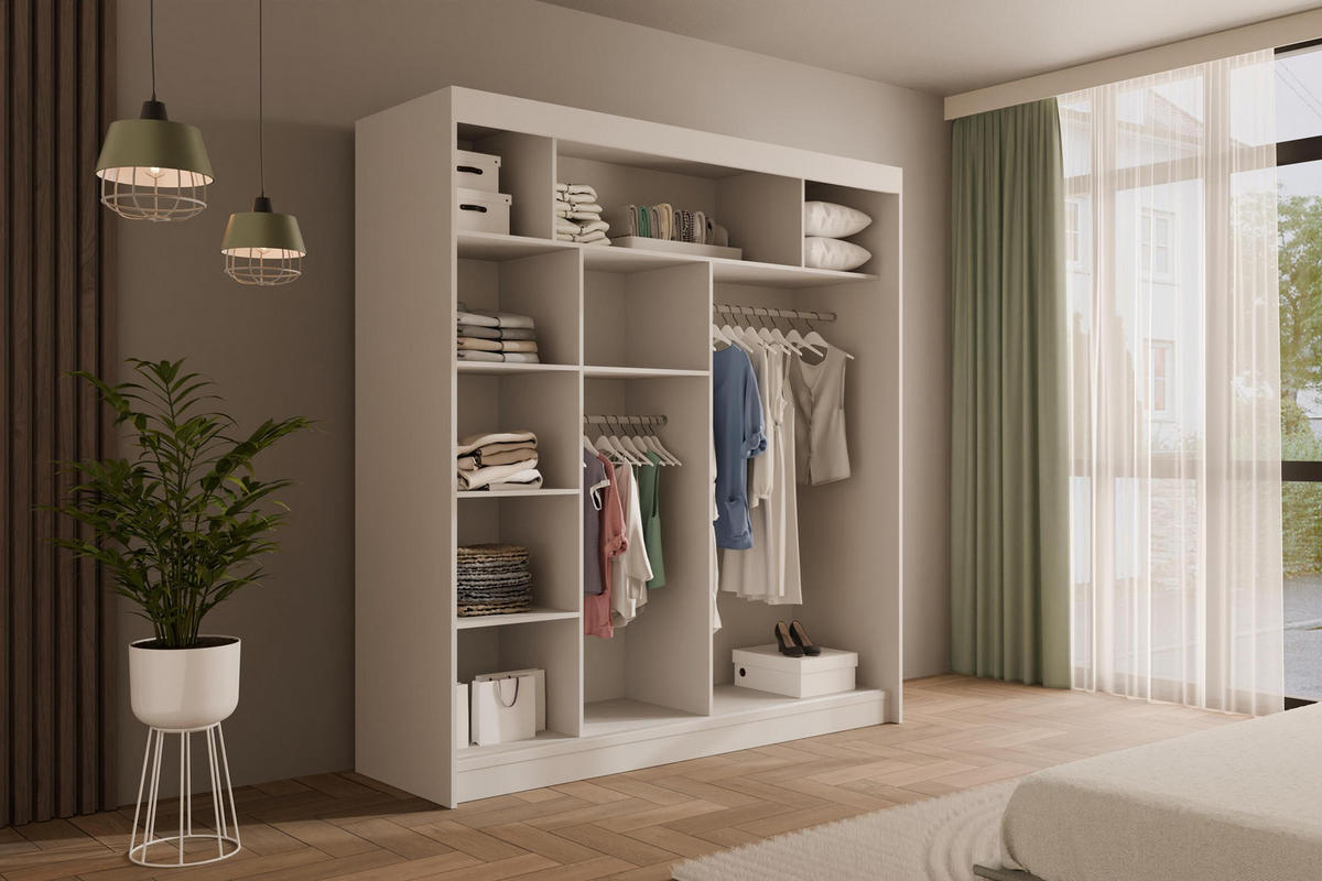 KLEIDERSCHRANK AMOHA - 200 cm - Weiß - Weiß, Holzwerkstoff (200/215/61cm) - ALTDECOR